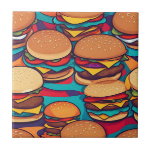 Colourful Abstract Burger with Vibrant Hues Ceramic Tile