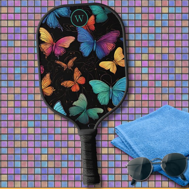 Colourful Abstract Butterflies Monogram  Pickleball Paddle (Creator Uploaded)
