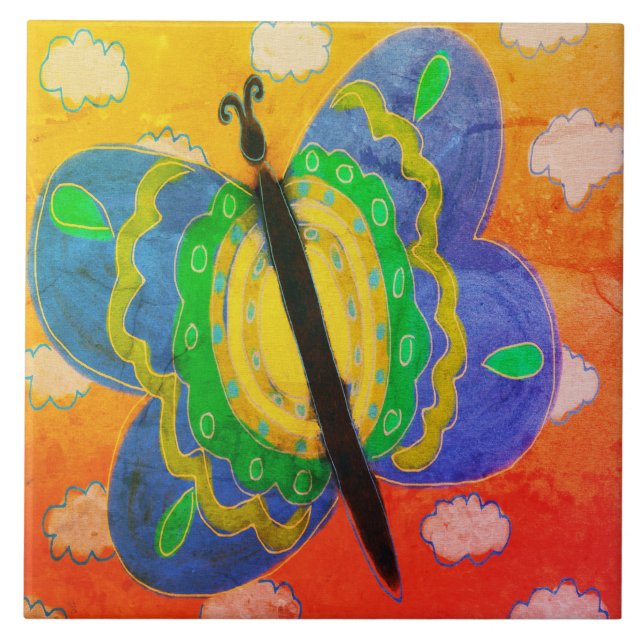 Colourful Abstract Butterfly  Ceramic Tile (Front)
