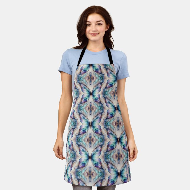 Colourful abstract butterfly design apron (Worn)