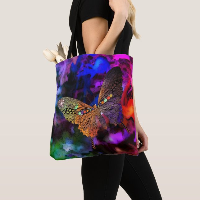 Colourful Abstract Butterfly Tote Bag (Close Up)