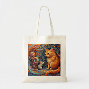 Colourful Abstract Cat and Mouse Tote Bag