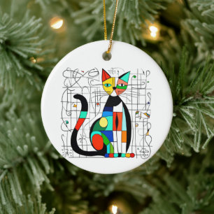 Colourful Abstract Cat Art Cubist Cubism Ceramic Ornament