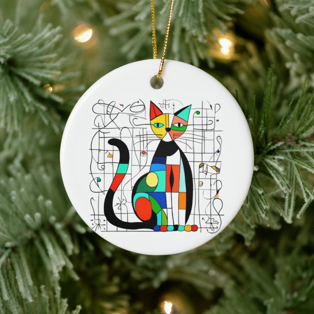 Colourful Abstract Cat Art Cubist Cubism Ceramic Ornament (Tree)