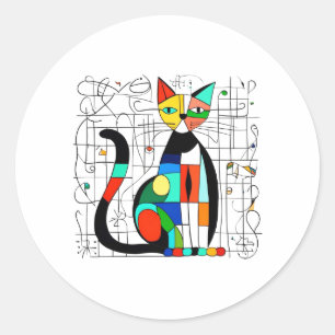 Colourful Abstract Cat Art Cubist Cubism Classic Round Sticker