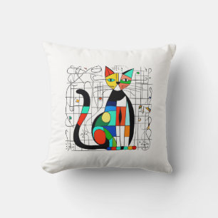 Colourful Abstract Cat Art Cubist Cubism Cushion
