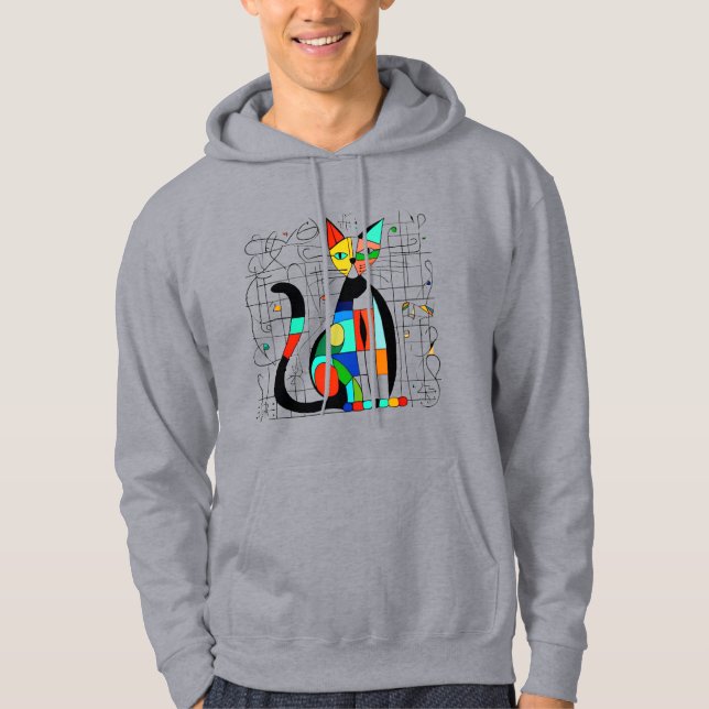 Colourful Abstract Cat Art Cubist Cubism Hoodie (Front)
