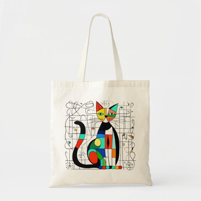 Colourful Abstract Cat Art Cubist Cubism Tote Bag (Front)