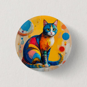 Colourful Abstract Cat Artwork 3 Cm Round Badge
