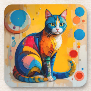 Colourful Abstract Cat Artwork Coaster