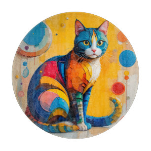 Colourful Abstract Cat Artwork Cutting Board