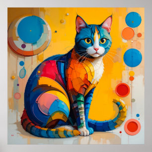 Colourful Abstract Cat Artwork Poster