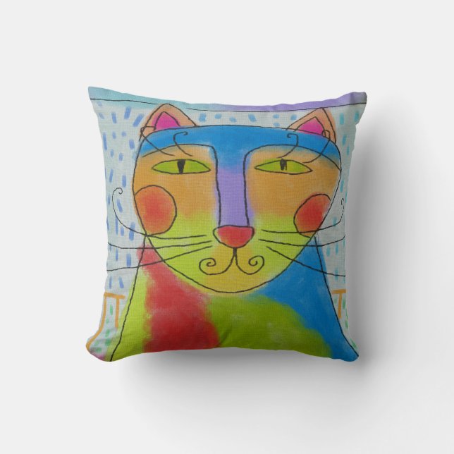 Colourful Abstract Cat Cushion (Front)