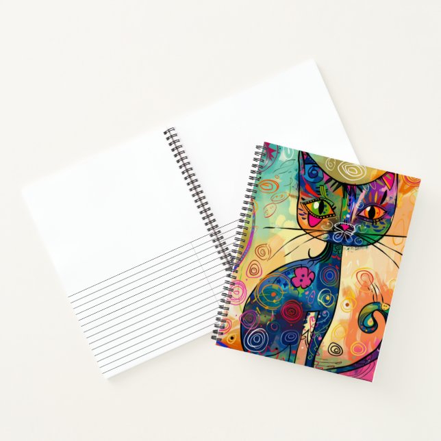 Colourful Abstract Cat Lined Sketchbook Notebook (Inside)