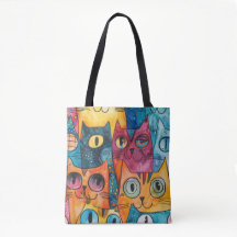 Colourful Abstract Cat Tote Bag | Vibrant Artistic