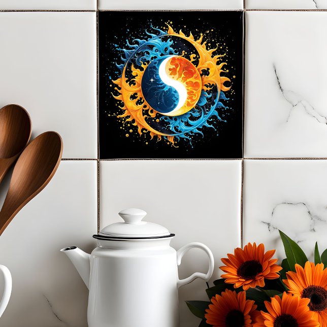 Colourful Abstract Celestial Moon and Sun Splash Ceramic Tile (Creator Uploaded)