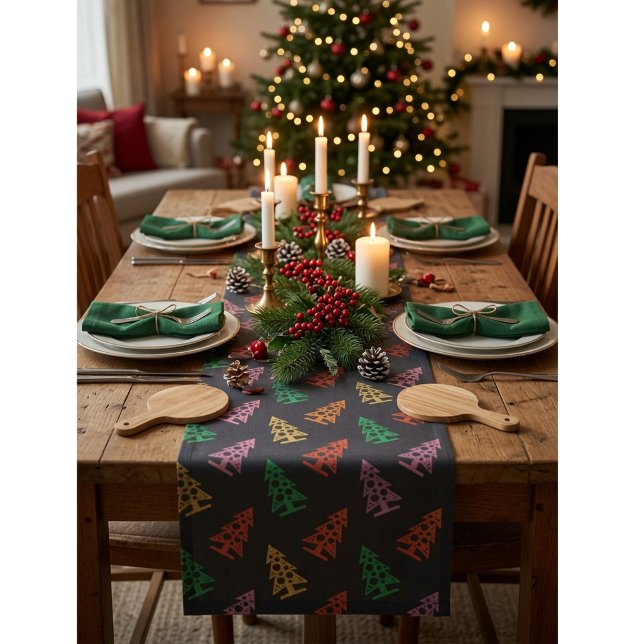 Colourful Abstract Christmas Tree Pattern  Short Table Runner (Creator Uploaded)