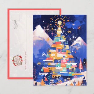 Colourful Abstract Christmas Tree Postcard