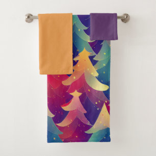 Colourful Abstract Christmas Trees Bath Towel Set