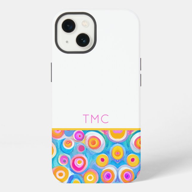 Colourful Abstract Circle Art INITIALS Summer Fun iPhone Case (Back)