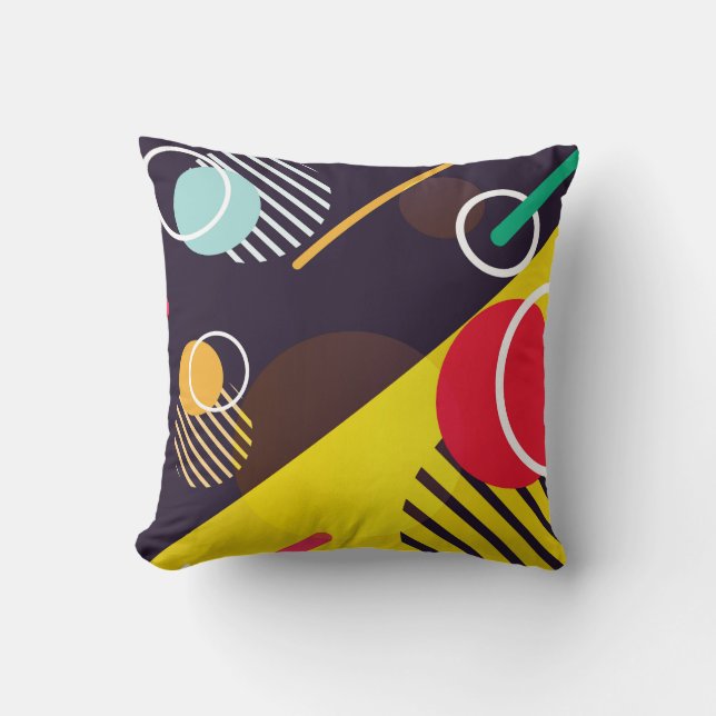 Colourful Abstract Circles and Lines Cushion (Front)