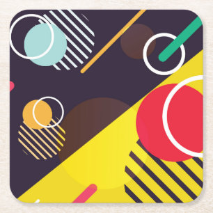 Colourful Abstract Circles and Lines Square Paper Coaster