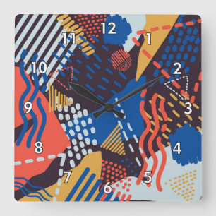 Colourful Abstract Circles and Lines Square Wall Clock