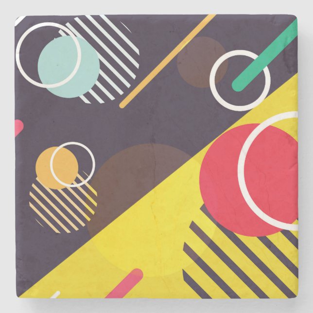 Colourful Abstract Circles and Lines Stone Coaster (Front)