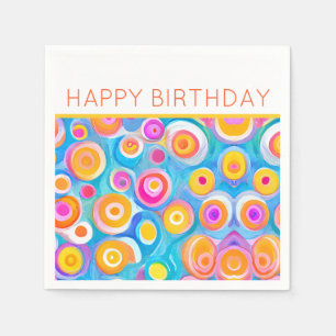 Colourful Abstract Circles Artist Happy Birthday Napkin