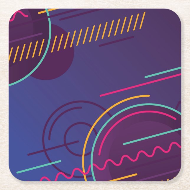 Colourful Abstract Circles, Lines & Cool Shapes Square Paper Coaster (Front)