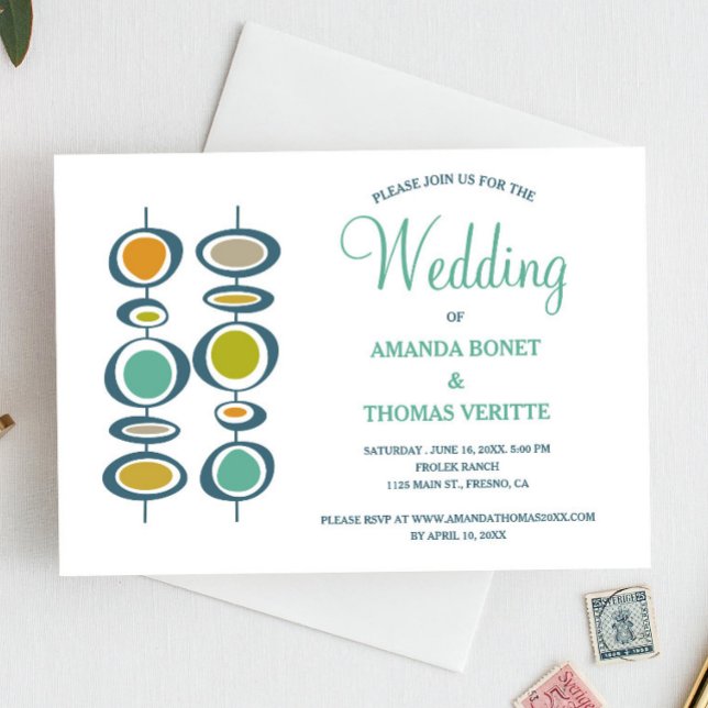 Colourful Abstract Circles Mid Century Wedding Invitation (Creator Uploaded)