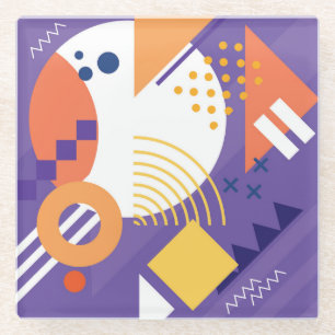 Colourful Abstract Circles, Triangles & Squares Glass Coaster
