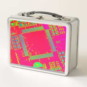 Colourful abstract circuitry metal lunch box