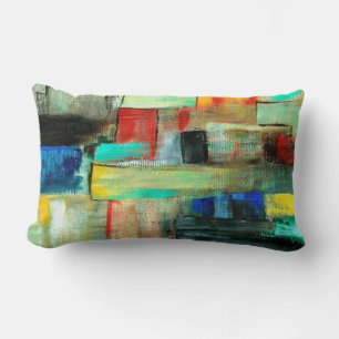 Colourful Abstract Cityscape Original Art Painting Lumbar Cushion