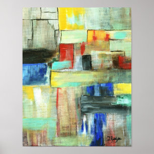 Colourful Abstract Cityscape Original Art Painting Poster