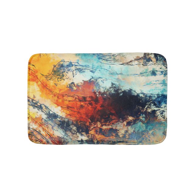 Colourful Abstract Contemporary Artwork Bath Mat (Front)