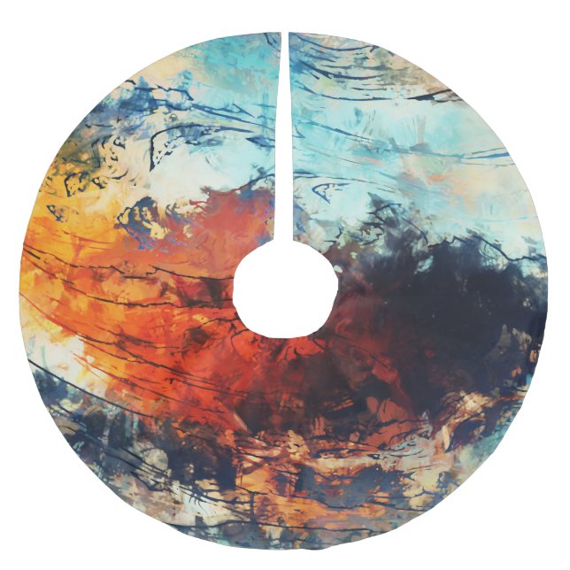 Colourful Abstract Contemporary Artwork Brushed Polyester Tree Skirt (Front)