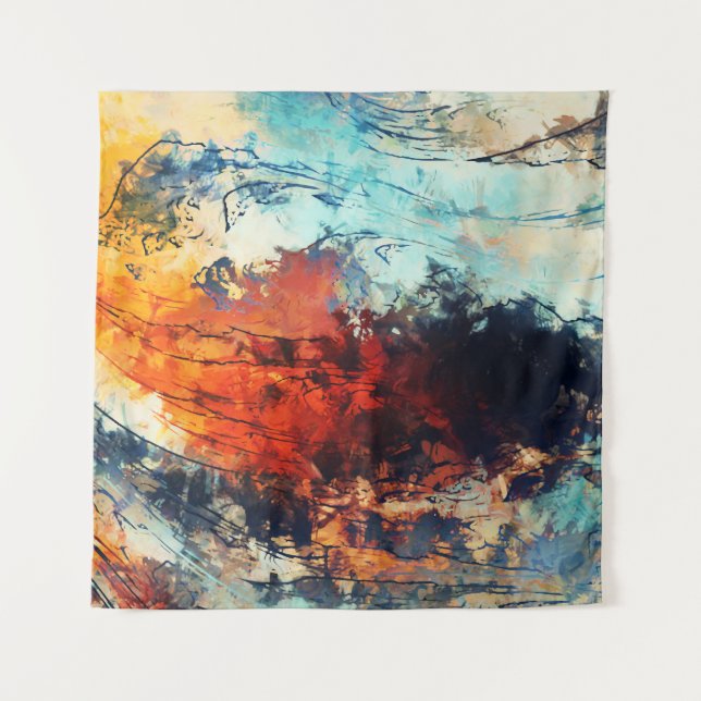 Colourful Abstract Contemporary Artwork Tapestry (Front)