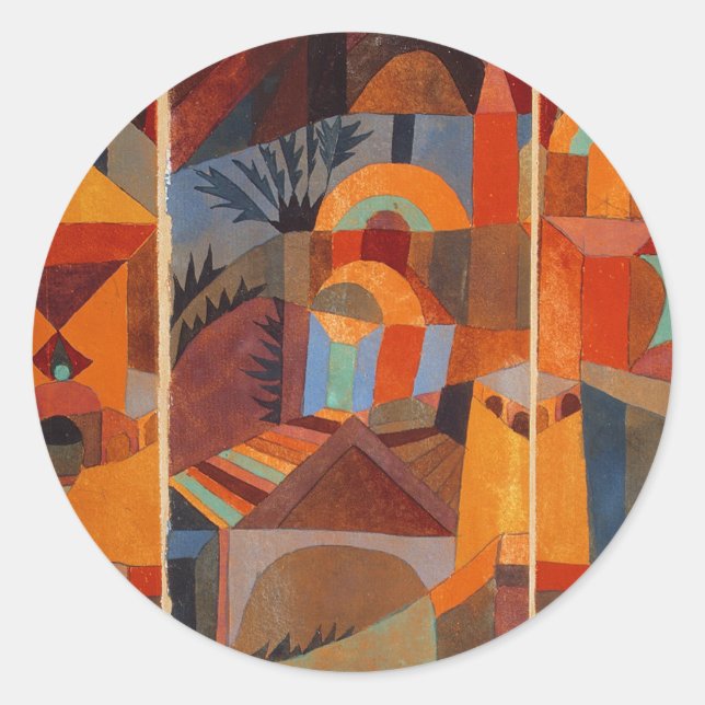Colourful Abstract Cubism Klee Temple Gardens Classic Round Sticker (Front)