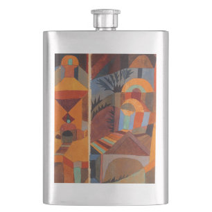 Colourful Abstract Cubism Klee Temple Gardens Hip Flask