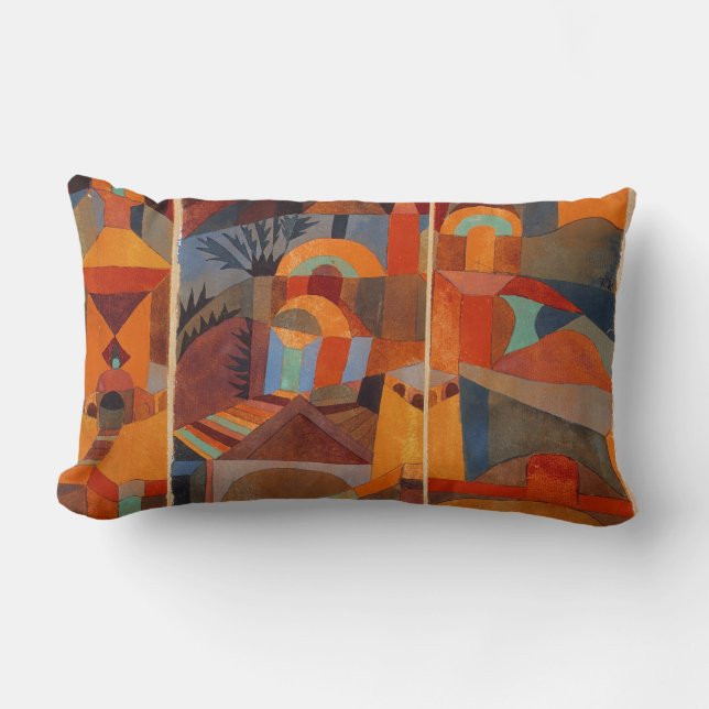 Colourful Abstract Cubism Klee Temple Gardens Lumbar Cushion (Front)