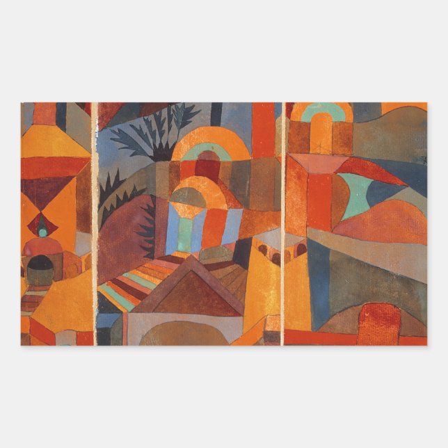 Colourful Abstract Cubism Klee Temple Gardens Rectangular Sticker (Front)