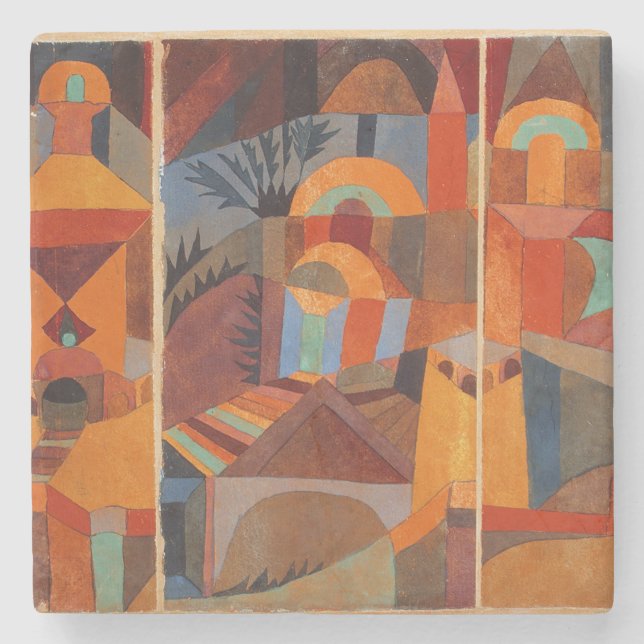 Colourful Abstract Cubism Klee Temple Gardens Stone Coaster (Front)
