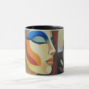 Colourful Abstract Cubist Woman Portrait Combo Mug
