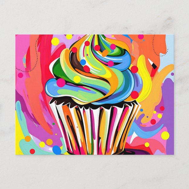 Colourful Abstract Cupcake with Vibrant Hues  Postcard (Front)