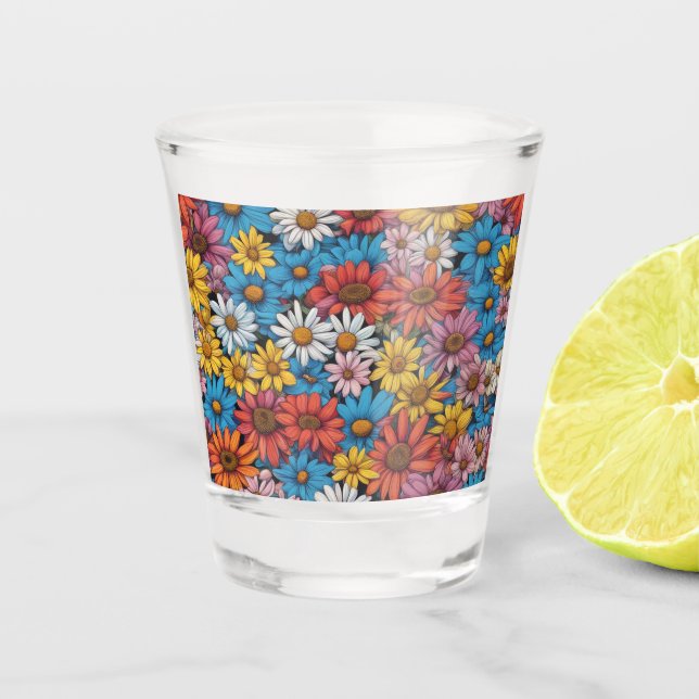 Colourful Abstract Daisies #26 Shot Glass (Front)