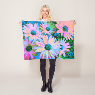 Colourful Abstract Daisies 2 Fleece Blanket