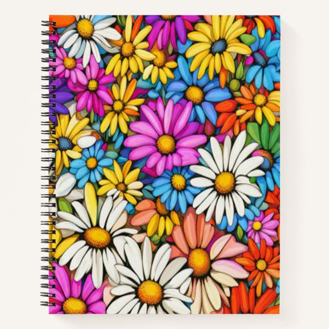Colourful Abstract Daisies #415 - Spiral Notebook (Front)