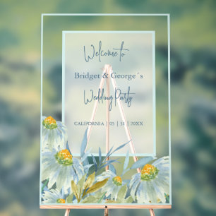 Colourful abstract daisy Frosted Wedding Welcome Acrylic Sign