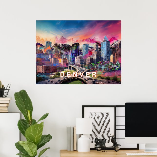 Colourful Abstract Denver Colorado Skyline Art  Poster (Home Office)